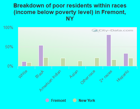 Breakdown of poor residents within races (income below poverty level) in Fremont, NY