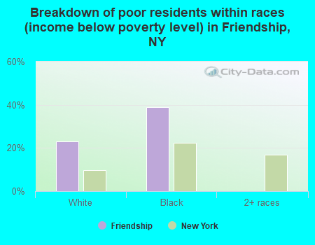 Breakdown of poor residents within races (income below poverty level) in Friendship, NY