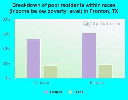 Breakdown of poor residents within races (income below poverty level) in Fronton, TX