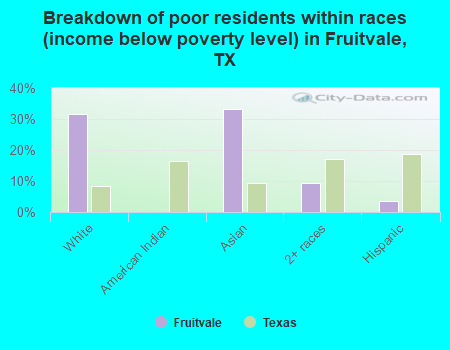Breakdown of poor residents within races (income below poverty level) in Fruitvale, TX