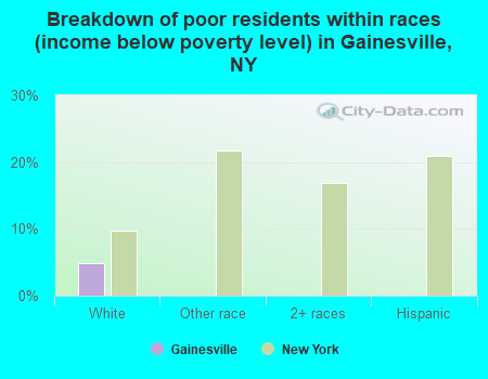 Breakdown of poor residents within races (income below poverty level) in Gainesville, NY