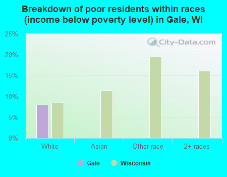 Breakdown of poor residents within races (income below poverty level) in Gale, WI