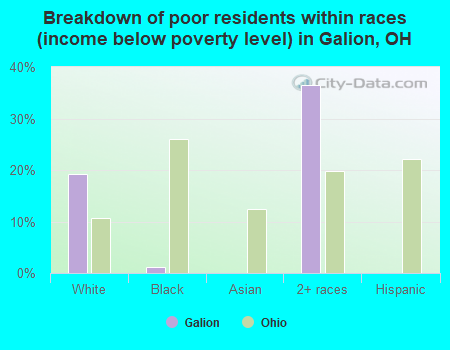 Breakdown of poor residents within races (income below poverty level) in Galion, OH