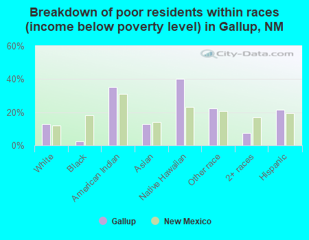 Breakdown of poor residents within races (income below poverty level) in Gallup, NM