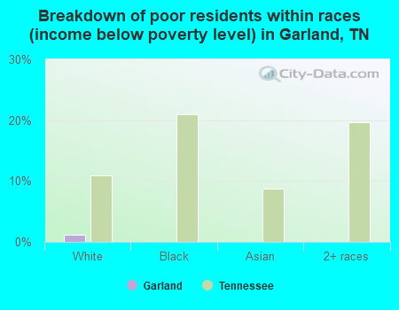 Breakdown of poor residents within races (income below poverty level) in Garland, TN