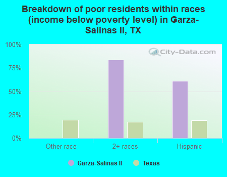 Breakdown of poor residents within races (income below poverty level) in Garza-Salinas II, TX