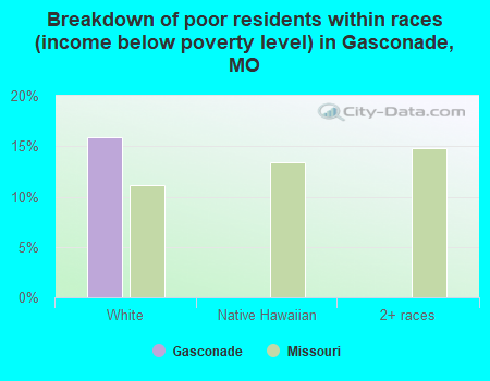 Breakdown of poor residents within races (income below poverty level) in Gasconade, MO