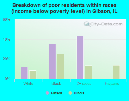 Breakdown of poor residents within races (income below poverty level) in Gibson, IL