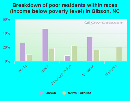 Breakdown of poor residents within races (income below poverty level) in Gibson, NC
