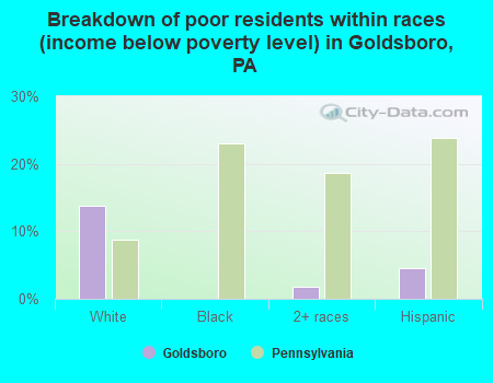Breakdown of poor residents within races (income below poverty level) in Goldsboro, PA