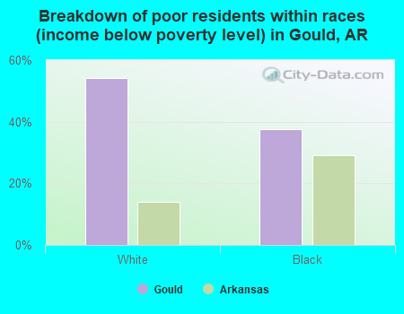 Breakdown of poor residents within races (income below poverty level) in Gould, AR