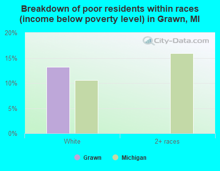 Breakdown of poor residents within races (income below poverty level) in Grawn, MI