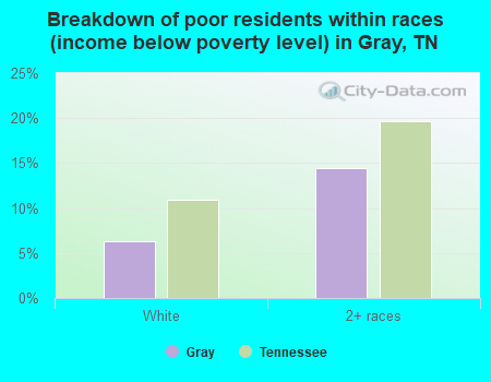 Breakdown of poor residents within races (income below poverty level) in Gray, TN