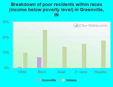 Breakdown of poor residents within races (income below poverty level) in Greenville, IN