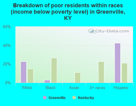 Breakdown of poor residents within races (income below poverty level) in Greenville, KY
