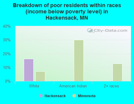 Breakdown of poor residents within races (income below poverty level) in Hackensack, MN
