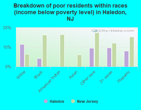 Breakdown of poor residents within races (income below poverty level) in Haledon, NJ