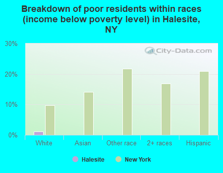 Breakdown of poor residents within races (income below poverty level) in Halesite, NY