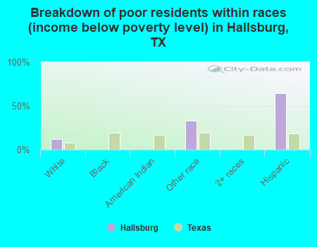 Breakdown of poor residents within races (income below poverty level) in Hallsburg, TX