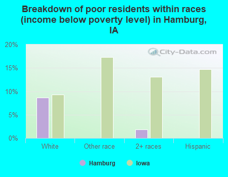 Breakdown of poor residents within races (income below poverty level) in Hamburg, IA