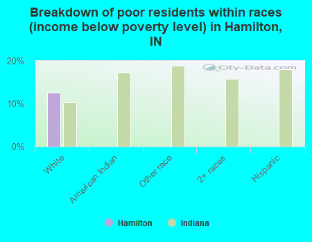 Breakdown of poor residents within races (income below poverty level) in Hamilton, IN