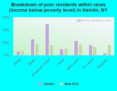 Breakdown of poor residents within races (income below poverty level) in Hamlin, NY