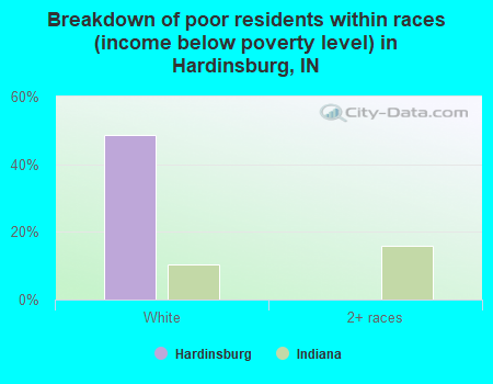 Breakdown of poor residents within races (income below poverty level) in Hardinsburg, IN