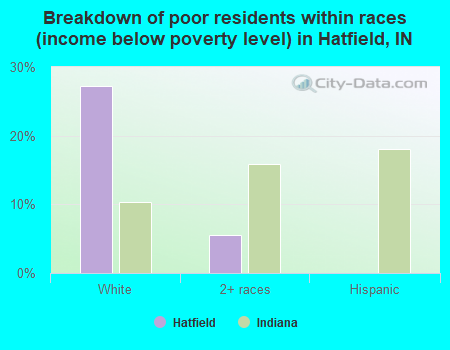 Breakdown of poor residents within races (income below poverty level) in Hatfield, IN