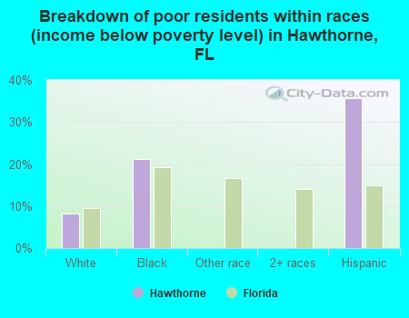 Breakdown of poor residents within races (income below poverty level) in Hawthorne, FL