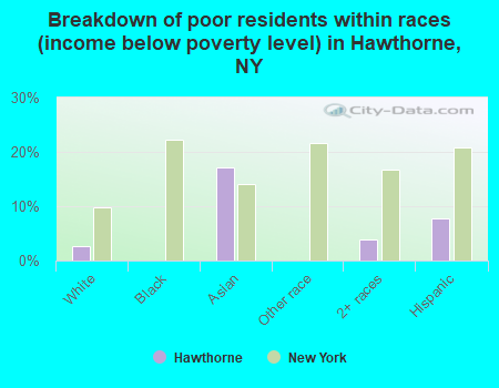 Breakdown of poor residents within races (income below poverty level) in Hawthorne, NY