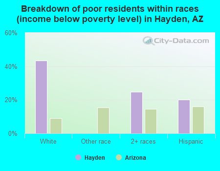 Breakdown of poor residents within races (income below poverty level) in Hayden, AZ