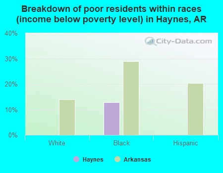 Breakdown of poor residents within races (income below poverty level) in Haynes, AR