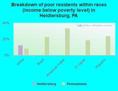 Breakdown of poor residents within races (income below poverty level) in Heidlersburg, PA