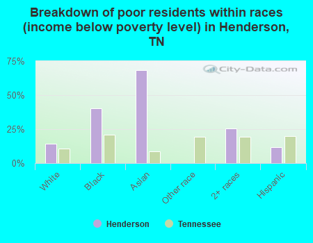 Breakdown of poor residents within races (income below poverty level) in Henderson, TN