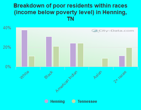 Breakdown of poor residents within races (income below poverty level) in Henning, TN