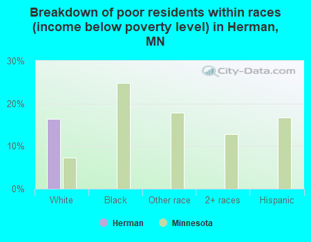Breakdown of poor residents within races (income below poverty level) in Herman, MN