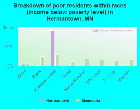 Breakdown of poor residents within races (income below poverty level) in Hermantown, MN