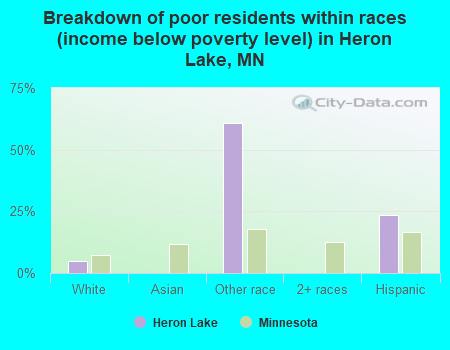 Breakdown of poor residents within races (income below poverty level) in Heron Lake, MN