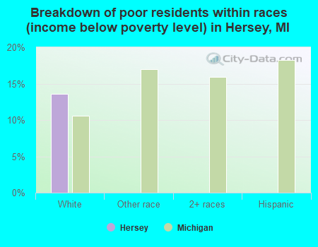 Breakdown of poor residents within races (income below poverty level) in Hersey, MI