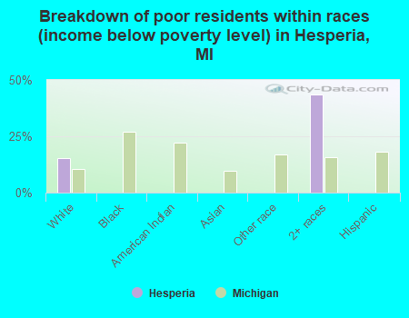 Breakdown of poor residents within races (income below poverty level) in Hesperia, MI