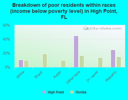 Breakdown of poor residents within races (income below poverty level) in High Point, FL