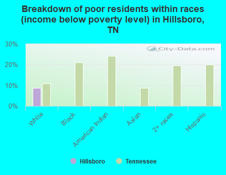 Breakdown of poor residents within races (income below poverty level) in Hillsboro, TN
