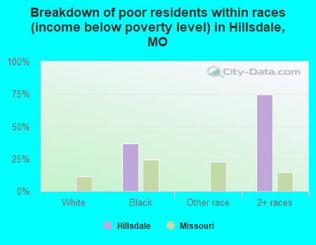 Breakdown of poor residents within races (income below poverty level) in Hillsdale, MO