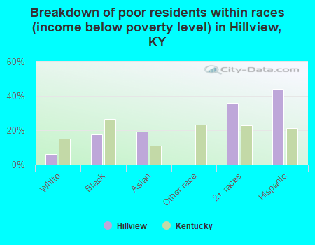 Breakdown of poor residents within races (income below poverty level) in Hillview, KY