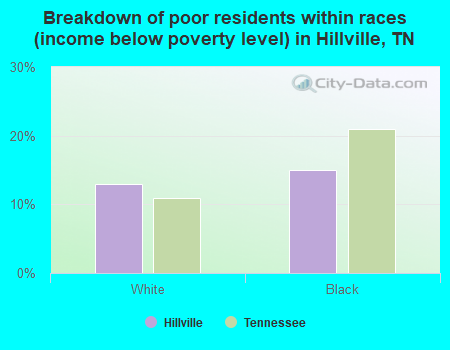 Breakdown of poor residents within races (income below poverty level) in Hillville, TN
