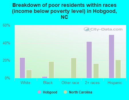 Breakdown of poor residents within races (income below poverty level) in Hobgood, NC