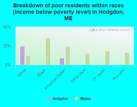 Breakdown of poor residents within races (income below poverty level) in Hodgdon, ME