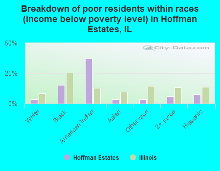 Breakdown of poor residents within races (income below poverty level) in Hoffman Estates, IL