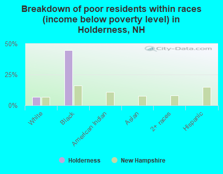 Breakdown of poor residents within races (income below poverty level) in Holderness, NH