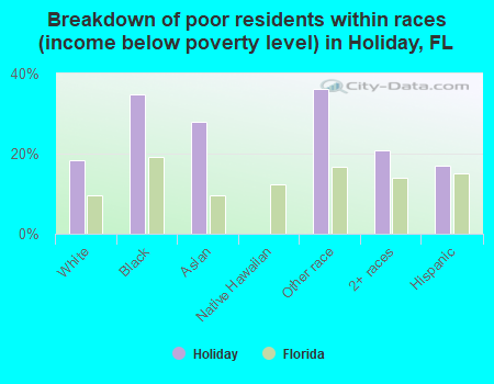 Breakdown of poor residents within races (income below poverty level) in Holiday, FL